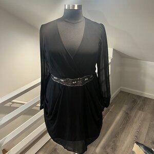 City Chic Black Long Sleeve Wrap Dress - Timeless & Elegant